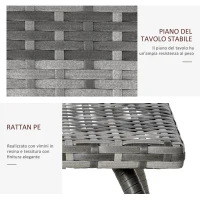 Outsunny Tavolino in Rattan Sintetico da Esterno e Giardino Grigio(m-5)