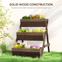 Outsunny 3 Tier Raised Garden Bed Wooden Elevated Planter Box Kit, 66L for Flower, Vegetable, Herb, 65x75x78cm, Tan(m-6)