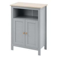 kleankin Bathroom Floor Cabinet, Free Standing Cupboard with Double Doors and Adjustable Shelf for Kitchen, Hallway, Living Room, Grey(m-10)