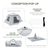 Outsunny Tente de camping tente pop up porche légère 2-3 pers. étanche légère ventilée crochet de suspension sac de transport(m-4)