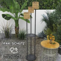 Outsunny Staande Solarlamp Rattan met Lichtsensor, 3-lamps in Boho-Stijl IP44 Ø37 x 144H cm(m-8)