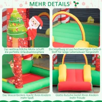 Outsunny kerstmis opblaasbaar springkasteel met waterbassin trampoline kleine glijbaan voor 3 kinderen springkasteel met blazer voor 3-8 jaar kleuterschool Oxford stof polyester rood + groen 325 x 270 x 175 cm(m-7)