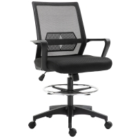 Vinsetto Bureaustoel, In Hoogte Verstelbare Bureau Stoel met Voetsteun, Mesh Rugleuning, Rolbaar, Kunststof, Zwart