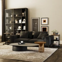 HOMCOM Mobile Sofa Side Table Set of 2, Industrial C-Shaped Rolling Table with 3-Tier Storage Shelving, Four Lockable Wheels Steel Frame, Dark Brown(m-10)