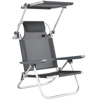 Outsunny Inklapbare ligstoel tuinligstoel met hoofdkussen en verstelbaar zonnedak 6-voudig verstelbare rugleuning 62 x 68 x 79 cm Donkergrijs(m-1)