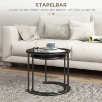 HOMCOM Set van 2 metalen bijzettafels, in elkaar schuifbaar, bladen bruikbaar als dienbladen, Zwart(m-4)