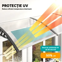 Outsunny Copertină Exterioară Curbată cu Șuruburi și Bolțuri Incluse, din Policarbonat, PP și Aluminiu, 90x295x23.5cm(m-4)