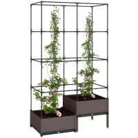 Outsunny Verhoogd plantenbed met klimrek, afvoeropeningen, kunststof plantenbak 100 x 50 x 174 cm(m-11)