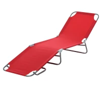 Outsunny Zonnebed, Opvouwbaar, Verstelbare Rugleuning, Roestvrij Metalen Frame, 187 x 55 x 24, Rood(m-9)