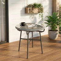 Outsunny Rattan Side Table, Round Outdoor Coffee Table, with Round PE Rattan and Tempered Glass Tabletop, Light Grey(m-10)
