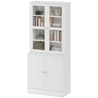 HOMCOM Modern Bookcase with Glass Doors, Display Storage Cabinet with Adjustable Shelves for Living Room, Study, Home Office, Kitchen Cupboard with Small Open Counter, White(m-10)