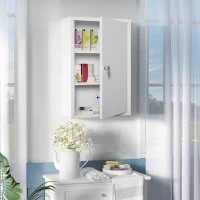 kleankin Botiquín de Pared de Metal con 3 Estantes y Cierre con Llave Armario de Medicamentos 40x18x60 cm Blanco(m-2)