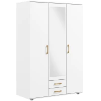 HOMCOM Armadio Moderno con Specchio, 3 Ante e 2 Cassetti, 120155x180 cm, Bianco(m-1)