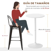HOMCOM Mesa Alta de Bar Redonda Mesa de Cocina Moderna con Encimera Laminada y Marco de Acero para 2 Personas Ø60x102 cm Blanco(m-7)