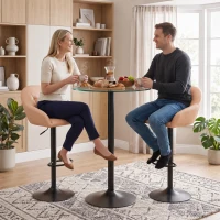 HOMCOM Set 2 Scaune de Bar din Piele Ecologică cu Spătar, Brațe și Înălțime Reglabilă, Maro(m-8)