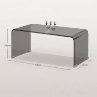 HOMCOM Mesa de centro de vidrio, mesa de salón rectangular diseño moderno con bordes redondeados seguros, gris claro transparente(m-3)