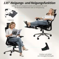 HOMCOM Bureaustoel ergonomisch met verstelbare lenden- en hoofdsteun, 6D-opklapbare armleuningen, voetensteun, mesh, zwart(m-8)