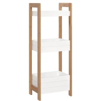 HOMCOM Estantería de Baño con 3 Estantes Organizador de Almacenaje Bambú para Cocina Sala de Estar Lavadero 27,5x20,8x74 cm Color Blanco y Natural(m-12)