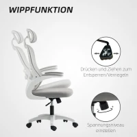 HOMCOM Ergonomische bureaustoel met mesh rugleuning, hoogte verstelbaar, klaparmleuningen, 5 wielen, kantelfunctie, Grijs(m-7)