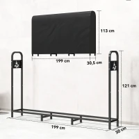 Outsunny Haardhoutrek Metaal 199 x 30 x 121 cm Brandhoutrek 0,6m³ met waterdichte hoes tot 300kg(m-3)