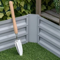 Outsunny Plantenbak, set van 2, bloembak, open bodem, stalen frame, grijs, (2 x) 100 x 100 x 30 cm(m-7)