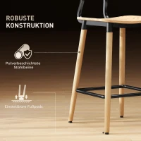 HOMCOM Set van 2 Barstoelen met Rugleuning, Voor Huisbar, Keukeneiland, Eetkamer, Hout, Metaal, Lichtbruin(m-5)