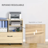 Vinsetto Mobile Multiuso per Ufficio Porta Stampante con 5 Ruote e Ripiano Regolabile, 77x40x73cm - Legno(m-6)