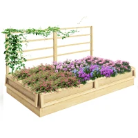 Outsunny Houten Plantenbak met Klimrek, Weerbestendig, 183 x 98,5 x 95 cm, Natuurlijk(m-11)