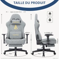 Fauteuil gamer ergonomique, entièrement rembourré, respirant, infroissable et durable, 70x70x131 cm, Gris(m-3)