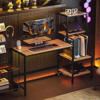 HOMCOM Computerbureau met monitorstandaard, 4-laags plank, industrieel design, bruin(m-9)