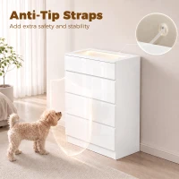 HOMCOM High Gloss 4 Drawer Chest of Drawers with Glass Top and RGB LED Lights, Dresser with Jewelry Organizer, APP Control(m-7)