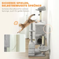 PawHut 160 cm kattenkrabpaal, meerdere niveaus, sisal-krabpalen, holen, pluche platforms, hangmat, ladder, speelballen(m-6)