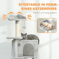 PawHut 160 cm kattenkrabpaal, meerdere niveaus, sisal-krabpalen, holen, pluche platforms, hangmat, ladder, speelballen(m-5)