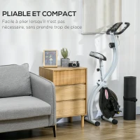 SPORTNOW Vélo d'appartement pliant, vélo de fitness, 8 niveaux de résistance magnétique, selle réglable, écran LCD, acier blanc(m-8)