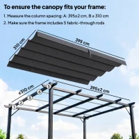 Outsunny Retractable Pergola Canopy Only, 3.92 x 3.5 m, UV30+ Replacement Canopy Cover for 4 x 3 m Pergola, Dark Grey(m-4)