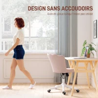 HOMCOM Chaise bureau en velours, chaise coiffeuse avec dossier en pétale, hauteur réglable, 69 x 64 x 80-90 cm, rose(m-6)