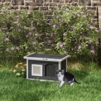 PawHut houten kattenhuis waterdicht met opklapbaar bitumendak, uitneembare krabmat, verhoogde bodem, kattenhol, kattenbox voor buiten in de tuin, 61x45x36,5 cm, grijs(m-2)