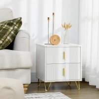 HOMCOM Mesilla de Noche con 2 Cajones Mesita de Noche Mesita Auxiliar con Patas de Metal para Dormitorio 40x40x47 cm Blanco(m-7)