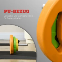 HOMCOM 20kg Halterset van Gietijzer Korte Halters met Verbindingsbuis Antislip Handvat Meerkleurig(m-5)