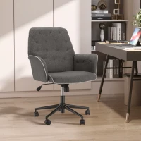 HOMCOM Fauteuil de bureau chaise de bureau hauteur réglable roulettes pivotant 360° tissu chanvre 69L x 66l x 89,5-97H cm gris chiné(m-10)