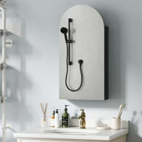 HOMCOM Arched Bathroom Mirror Cabinet with Adjustable Glass Shelves - Black(m-9)