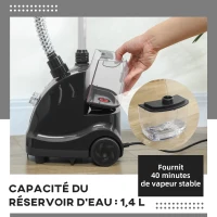 HOMCOM Défroisseur vapeur vertical défroisseur à vêtements 1,4 L 1950 W débit vapeur 30g/min tige telescopique noir(m-4)