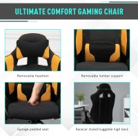 Vinsetto Stylish Racing Gaming Chair Yellow Panels Ergonomic Design 360° Swivel Adjustable Height Arms w/ Neck Back Pillow Home Gaming Seat Chair - Black&Yellow(m-6)