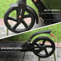 HOMCOM Folding Kick Scooter, Adjustable Ride On Scooter with 200mm Big Wheels and Double Shock Absorption, Urban Scooter for 14+ Teens Adult, Black(m-5)