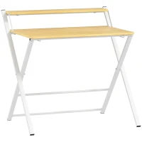 HOMCOM Scrivania Pieghevole con Ripiano Rialzato e Gambe a X, in Legno e Acciaio, 86x66x82 cm, Bianco e color Legno(m-11)