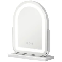 HOMCOM Espejo de Maquillaje con Luz LED Iluminación Ajustable Rotación Regulable de 360° y Control Táctil 33x12x44,5 cm Blanco(m-11)