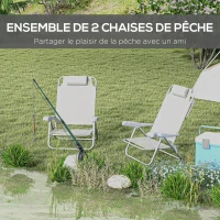 Outsunny Lot de 2 chaises de jardin pliantes chaise de pêche portable chaise de camping appui-tête dossier inclinable à 6 niveaux(m-4)