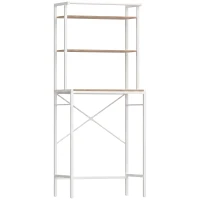 HOMCOM Étagère de Machine à Laver 3 Niveaux, Meuble pour Lave-Linge et Sèche-Linge avec Barre de Suspension, Marron et Blanc(m-1)