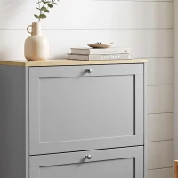 HOMCOM Sapateira 12 Pares Móvel de Entrada com 2 Gavetas Basculantes e Prateleiras Ajustáveis 60x23,5x80 cm Cinza(m-7)