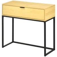 HOMCOM Mesa Consola con Cajón Consola Auxiliar Moderna Mesa de Entrada con Patas de Acero para Pasillo Salón 80x30x76cm Natural(m-12)